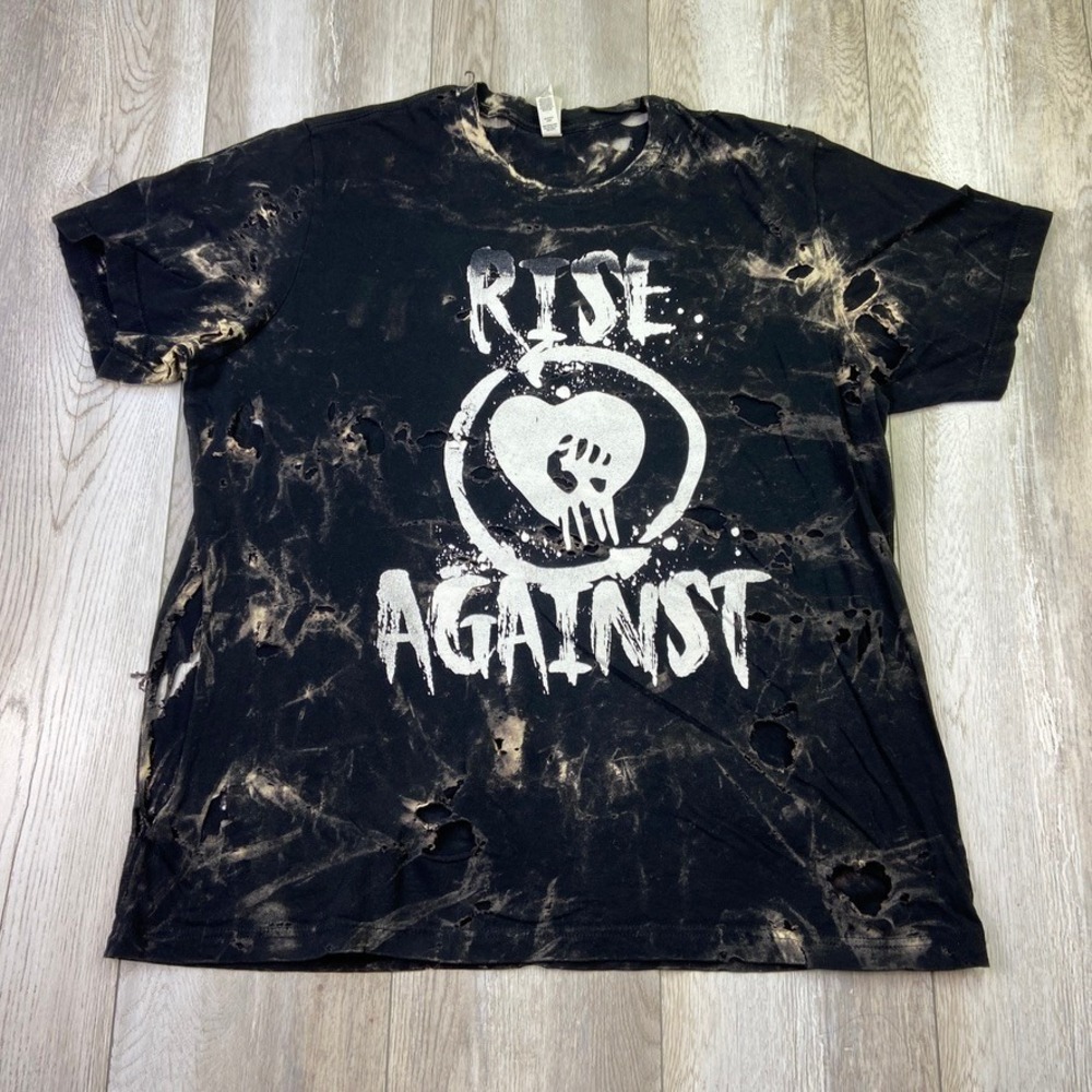 Rise Against Shirt XL Black Tie Dye Grunge Punk Rock Distressed Destroyed Men
